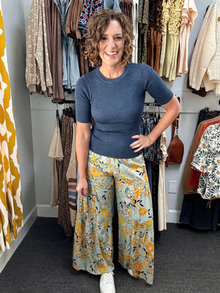 Slate Floral Flowy Pants