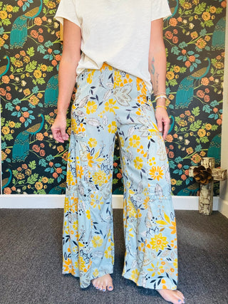 Slate Floral Flowy Pants