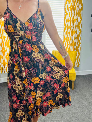 Navy Fall Floral Midi Dress
