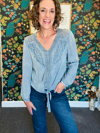 Indigo Embroidered Top