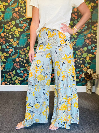 Slate Floral Flowy Pants