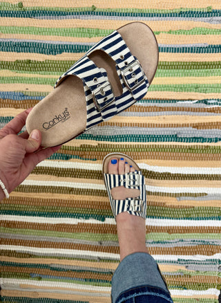 Navy Striped Dash Sandals