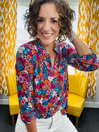 Magenta Floral Lizzy Top