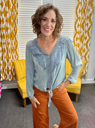 Indigo Embroidered Top