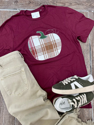 Burgundy Plaid Pumpkin Tee