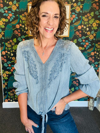 Indigo Embroidered Top