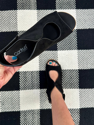 Black Suede Frisky Wedge