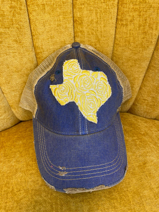 Yellow Rose Royal Blue Hat