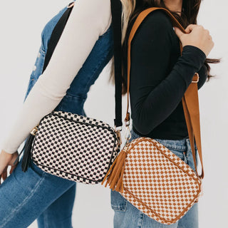 Brown Checkered Willow Bag