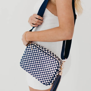 Navy Checkered Willow Bag