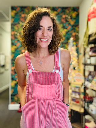 Peppermint Striped Boho Overalls