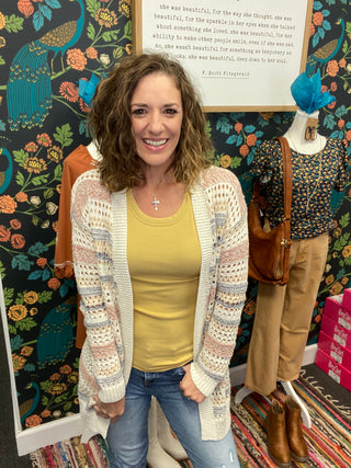Taupe Striped Cardigan