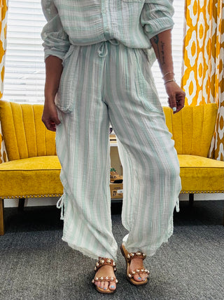 Mint Coastal Striped Pants