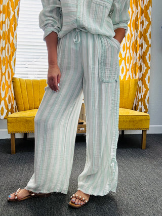 Mint Coastal Striped Pants