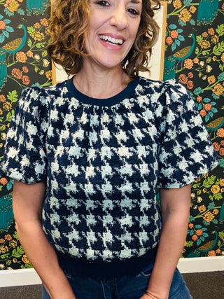 Minted Navy Houndstooth Top