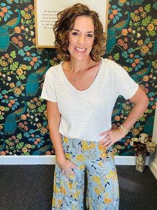 Slate Floral Flowy Pants