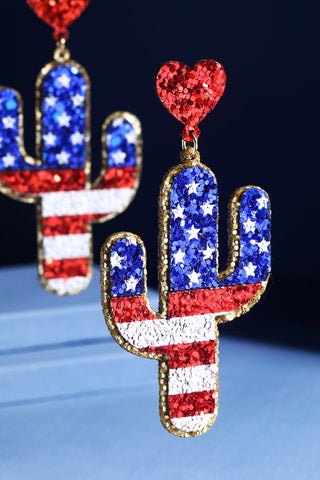 4th of July Cactus Glitter Earrings