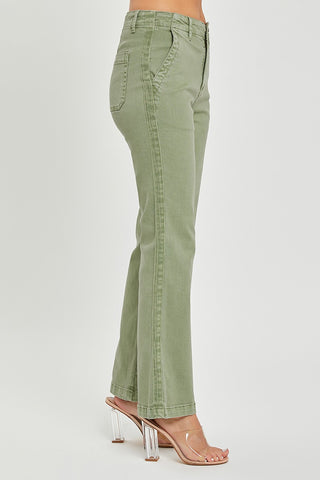Olive High Rise Straight Jeans