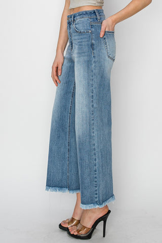 Frayed Crop Wide Leg Jeans