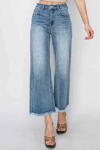 Frayed Crop Wide Leg Jeans