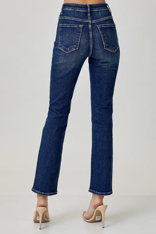 Dark Mid Rise Straight Jeans