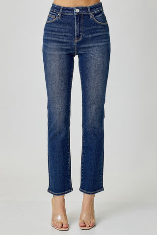 Dark Mid Rise Straight Jeans