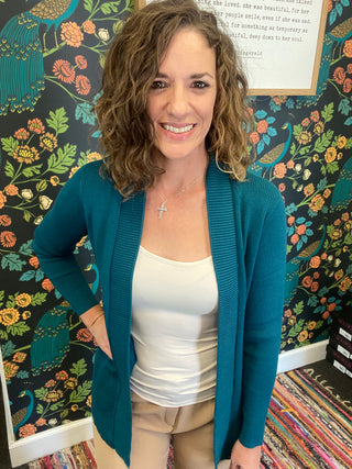 Dark Jade Waffle Textured Cardigan