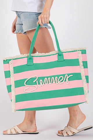 Summer Stripe Fringe Tote