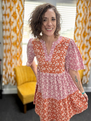 Pink + Orange Paisley Dress