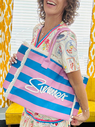 Summer Stripe Fringe Tote