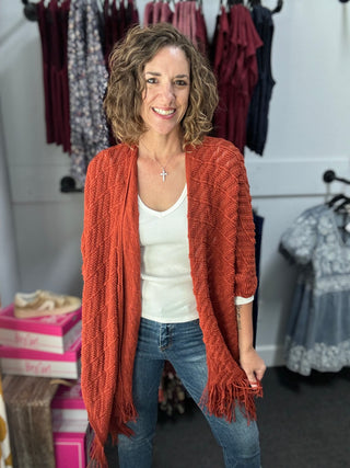 Rust Fringe Poncho