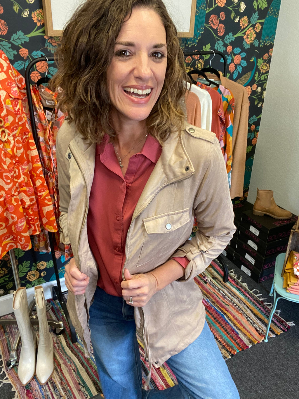 Taupe Utility Jacket – Turquoise Peacock Boutique