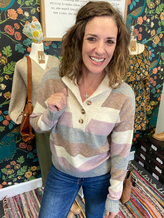 Lavender & Gray Striped Sweater