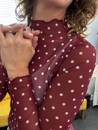 Maroon Darling Dot Mesh Top