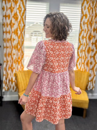 Pink + Orange Paisley Dress