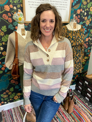 Lavender & Gray Striped Sweater