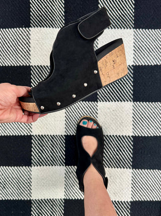 Black Suede Frisky Wedge