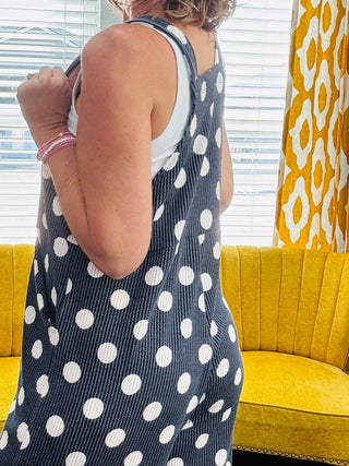 Navy Polka Dot Overalls