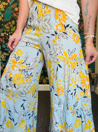 Slate Floral Flowy Pants