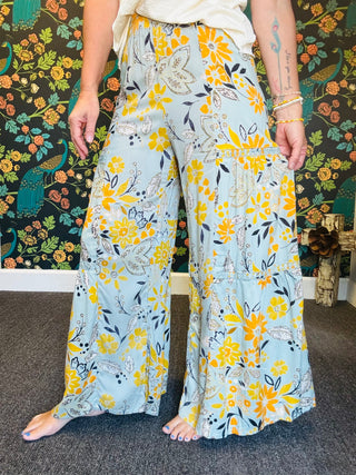 Slate Floral Flowy Pants