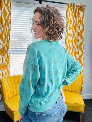Teal Wildflower Pullover
