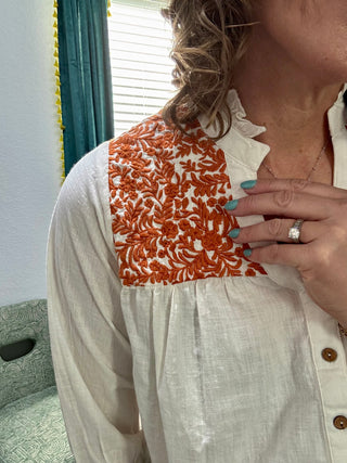 White/Burnt Orange Jane Top