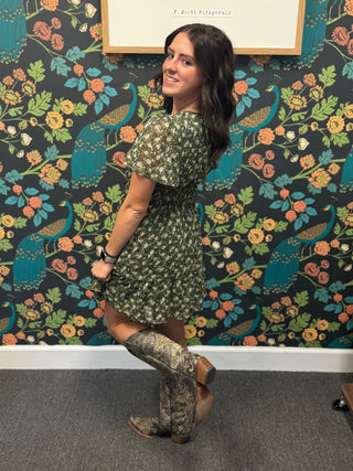 Hunter Green Floral Dress