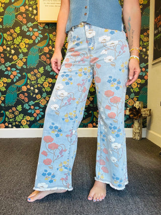 Floral Denim Pants