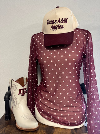 Maroon Darling Dot Mesh Top