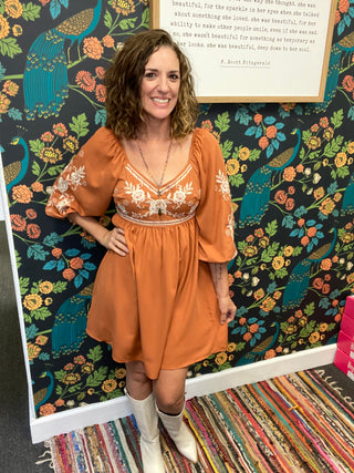 Rust Embroidered Dress