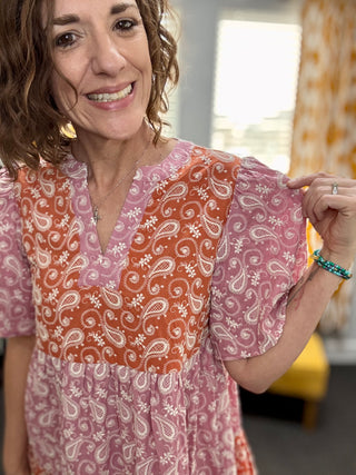 Pink + Orange Paisley Dress