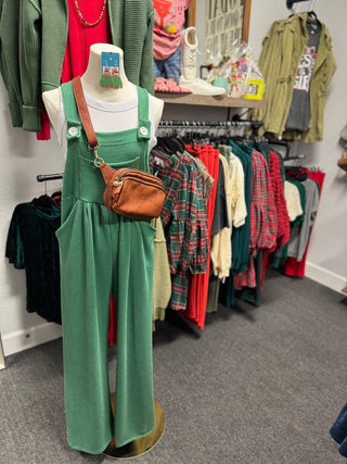 Kelly Green Boho Overalls