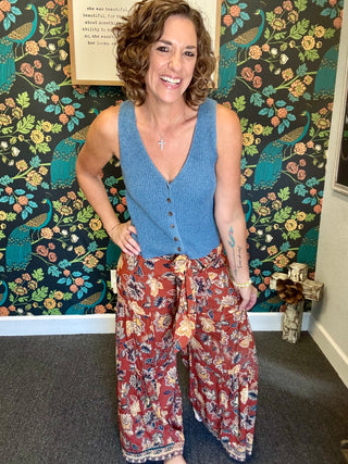 Brown Floral Pants