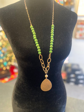 Green Beaded Oval Necklace